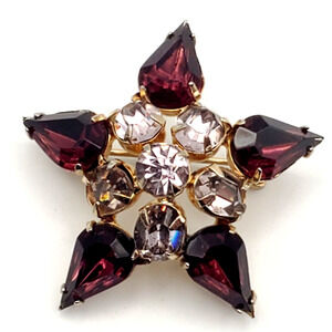 Small Purple Rhinestone Brooch Star Lapel Pin Pale Lilac Glass Stones Snowflake